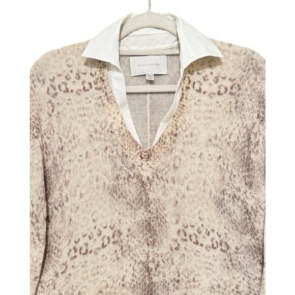 Brochu Walker Layered Look V-Neck Sweater XS Wool Cashmere Blend Animal Print - Picture 3 of 7